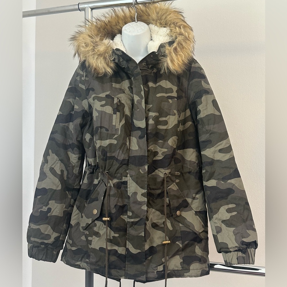 Love Tree Green and Brown Ski Jacket with Faux Fur Hood